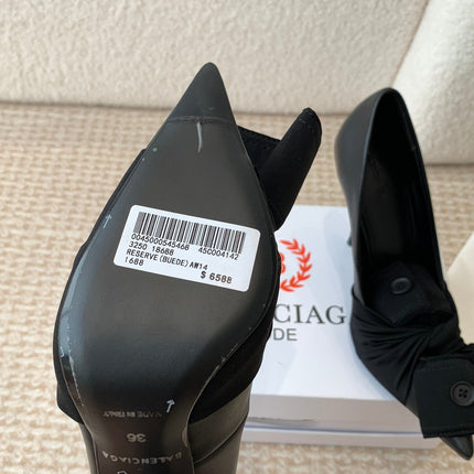 KNIFE CHEMISE HIGH PUMPS IN BLACK COTTON AND CALFSKIN