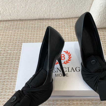 KNIFE CHEMISE HIGH PUMPS IN BLACK COTTON AND CALFSKIN