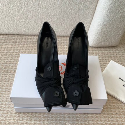 KNIFE CHEMISE HIGH PUMPS IN BLACK COTTON AND CALFSKIN