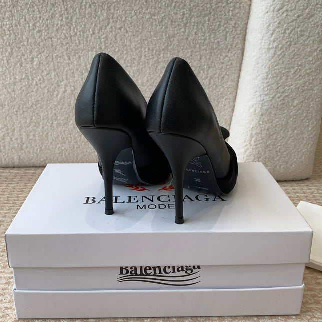 KNIFE CHEMISE HIGH PUMPS IN BLACK COTTON AND CALFSKIN