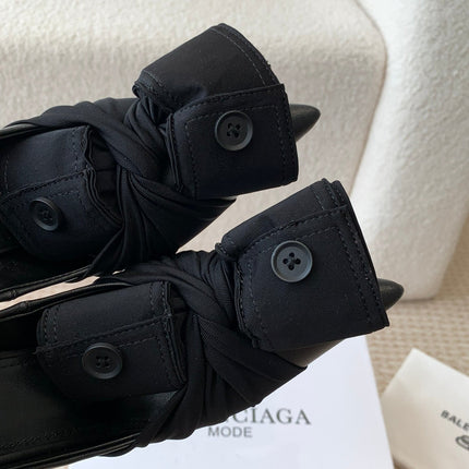 KNIFE CHEMISE HIGH PUMPS IN BLACK COTTON AND CALFSKIN