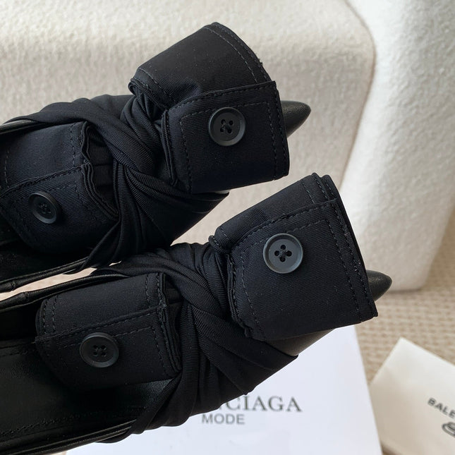 KNIFE CHEMISE HIGH PUMPS IN BLACK COTTON AND CALFSKIN