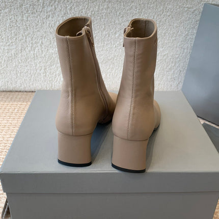 ANKLE BOOTS IN LIGHT BROWN LOGO EMBOSSED SOFT SHEEPSKIN