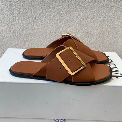 PETAL BELT FLAT SANDAL IN BRONZE BROWN CALFSKIN