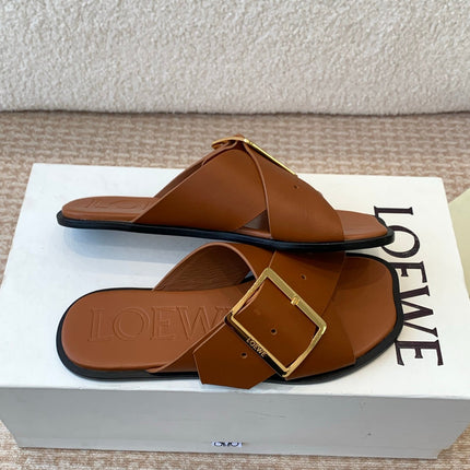 PETAL BELT FLAT SANDAL IN BRONZE BROWN CALFSKIN