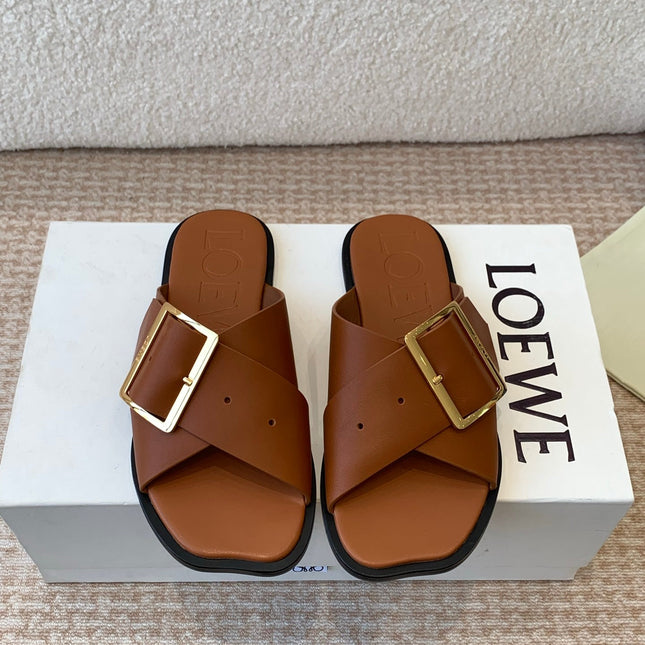 PETAL BELT FLAT SANDAL IN BRONZE BROWN CALFSKIN