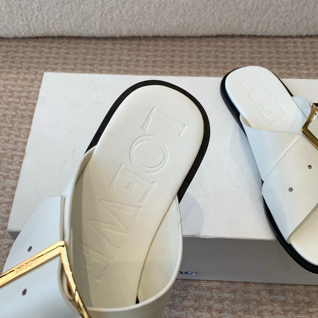 PETAL BELT FLAT SANDAL IN WHITE CALFSKIN