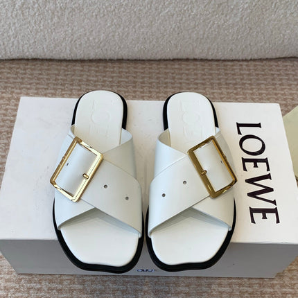 PETAL BELT FLAT SANDAL IN WHITE CALFSKIN