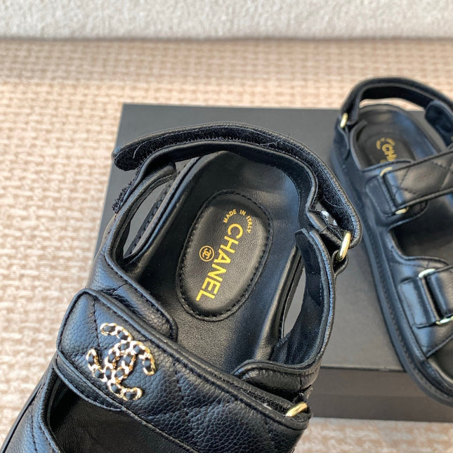 DAD SANDAL IN BLACK SHEEPSKIN
