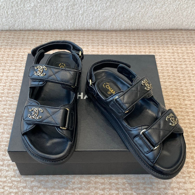 DAD SANDAL IN BLACK SHEEPSKIN