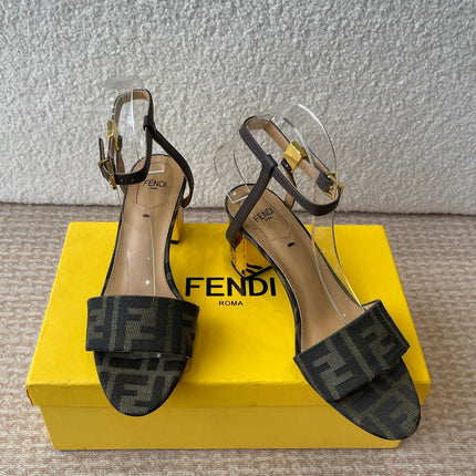 FF FIRST HIGH-HEEL 70MM IN KHAKI FABRIC AND CALFSKIN