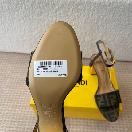 FF FIRST HIGH-HEEL 70MM IN KHAKI FABRIC AND CALFSKIN