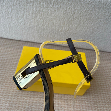 FF FIRST HIGH-HEEL 70MM IN KHAKI FABRIC AND CALFSKIN