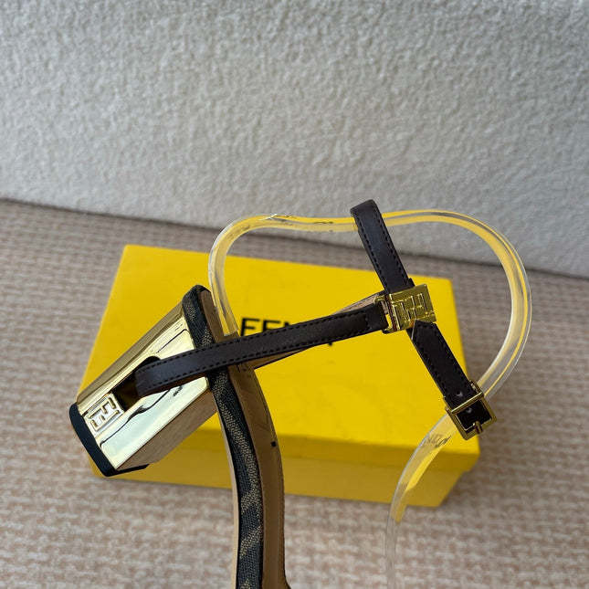 FF FIRST HIGH-HEEL 70MM IN KHAKI FABRIC AND CALFSKIN