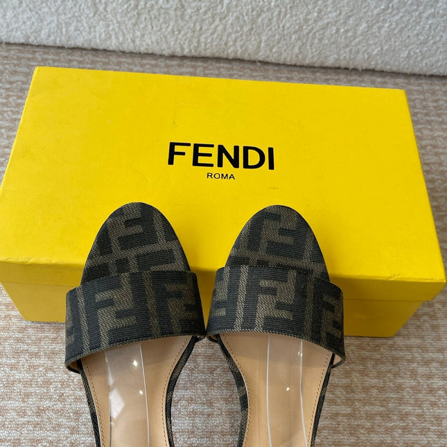 FF FIRST HIGH-HEEL 70MM IN KHAKI FABRIC AND CALFSKIN