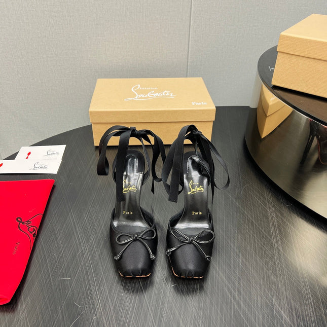 CASSIA LACE UP 100MM IN BLACK SATIN