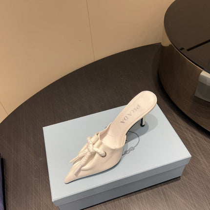 PRADA 25S BRAIDED DETAIL MULES 85MM IN WHITE CALFSKIN