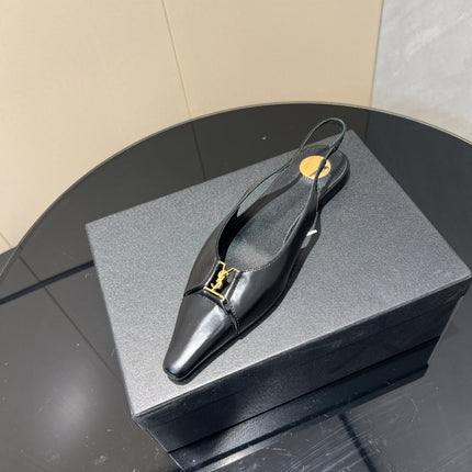 YSL SLINGBACK FLATS 25S IN BLACK LAMBSKIN WITH GOLD HARDWARE