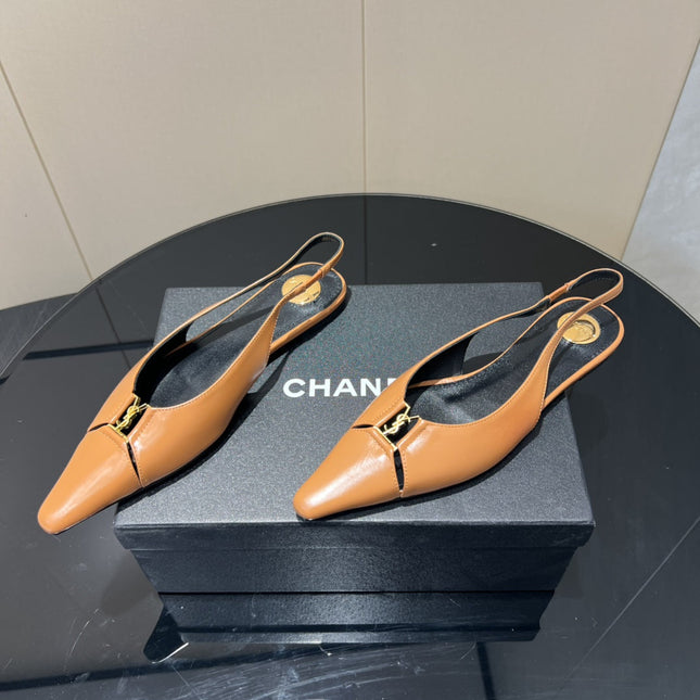 YSL SLINGBACK FLATS 25S IN MUTED ORANGE LAMBSKIN WITH GOLD HARDWARE