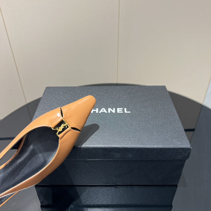 YSL SLINGBACK FLATS 25S IN MUTED ORANGE LAMBSKIN WITH GOLD HARDWARE