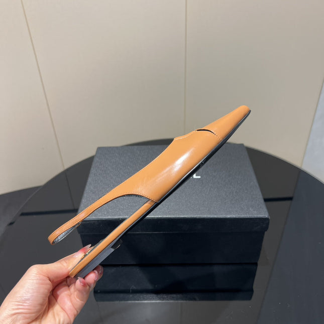 YSL SLINGBACK FLATS 25S IN MUTED ORANGE LAMBSKIN WITH GOLD HARDWARE