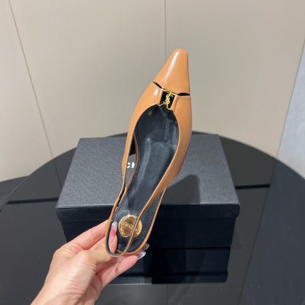 YSL SLINGBACK FLATS 25S IN MUTED ORANGE LAMBSKIN WITH GOLD HARDWARE