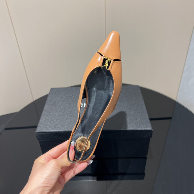 YSL SLINGBACK FLATS 25S IN MUTED ORANGE LAMBSKIN WITH GOLD HARDWARE