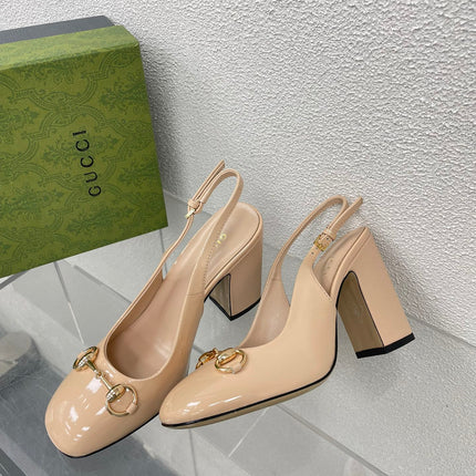 GG WOMEN'S HORSEBIT SLINGBACK 95MM IN TAN BEIGE CALFSKIN