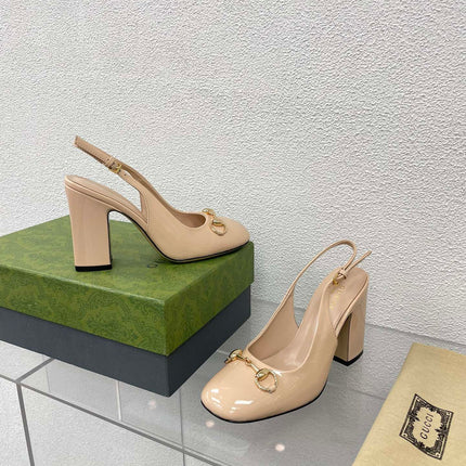 GG WOMEN'S HORSEBIT SLINGBACK 95MM IN TAN BEIGE CALFSKIN