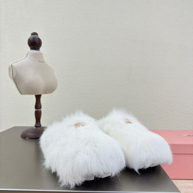 WHITE RABBIT FUR MULES