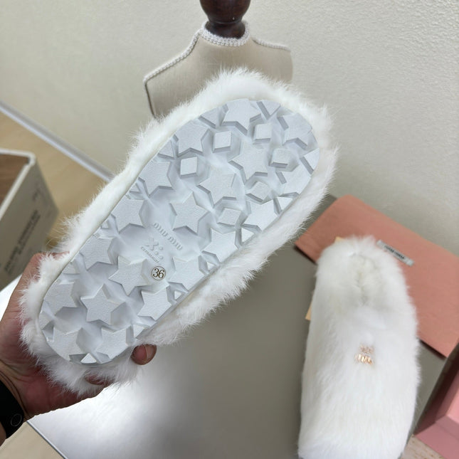 WHITE RABBIT FUR MULES