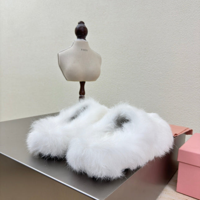 WHITE RABBIT FUR MULES