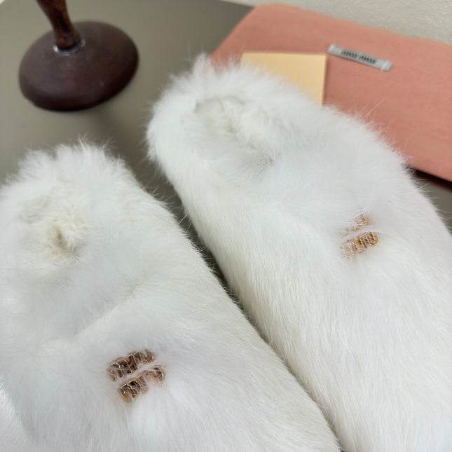 WHITE RABBIT FUR MULES