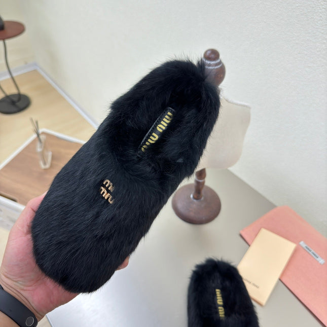 BLACK RABBIT FUR MULES