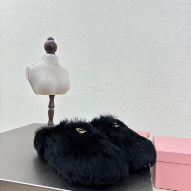 BLACK RABBIT FUR MULES