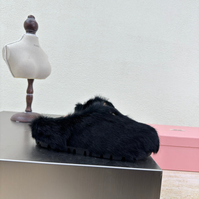 BLACK RABBIT FUR MULES