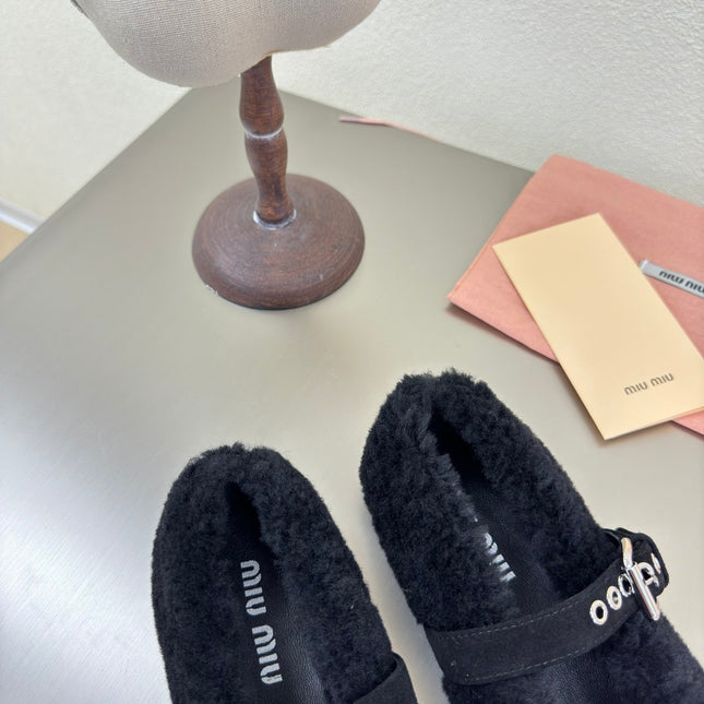 SHEARLING BALLET FLAT BLACK WITH SUEDE STRAP