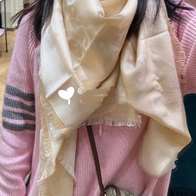 JACQUARD SILK WOOL SHAWL 140 CM BISQUE BEIGE 401261