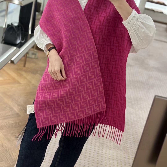 FF SCARF 180 CM IN BRIGHT PINK MONOGRAM WOOL AND CASHMERE 411830