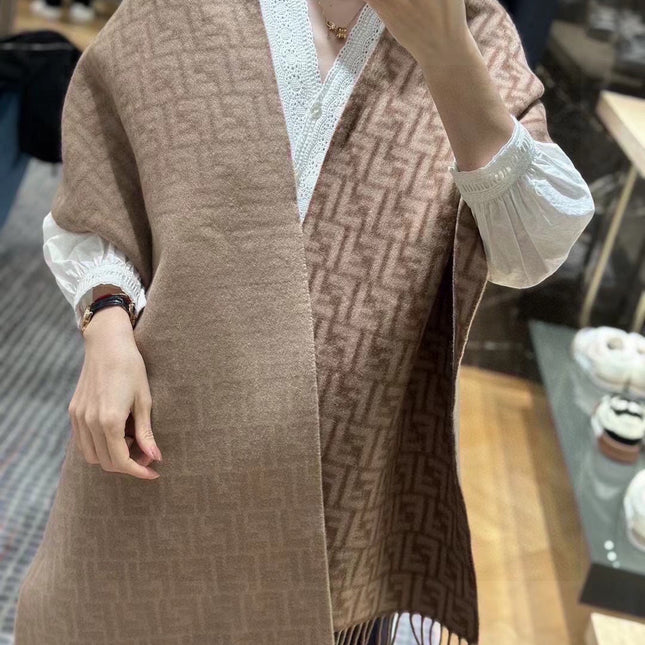 FF SCARF 180 CM IN MEDIUM BROWN MONOGRAM WOOL AND CASHMERE 411831