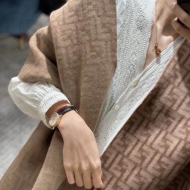 FF SCARF 180 CM IN MEDIUM BROWN MONOGRAM WOOL AND CASHMERE 411831