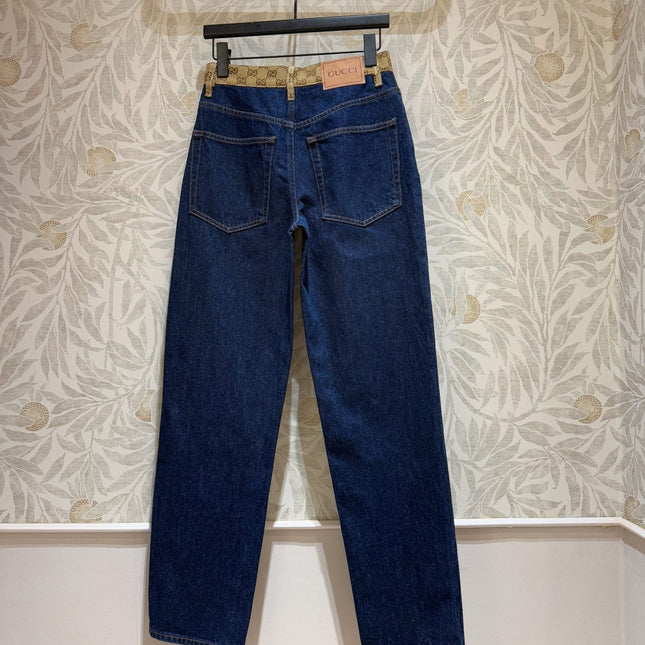 Gucci Old Flower Waist Jeans Blue Cotton