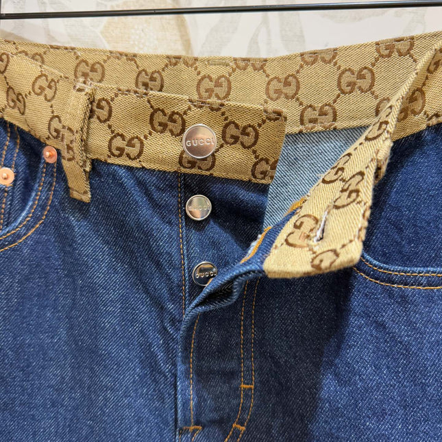 Gucci Old Flower Waist Jeans Blue Cotton