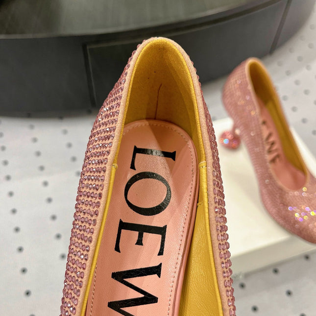 Loew pump 100 in suede and allover rhinestones pink