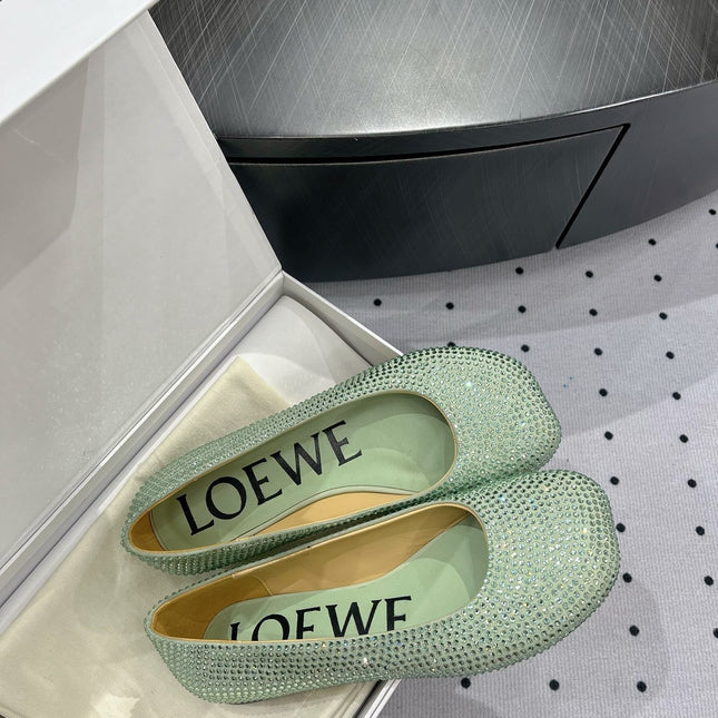 Toy ballerina in suede and allover rhinestones pastel green