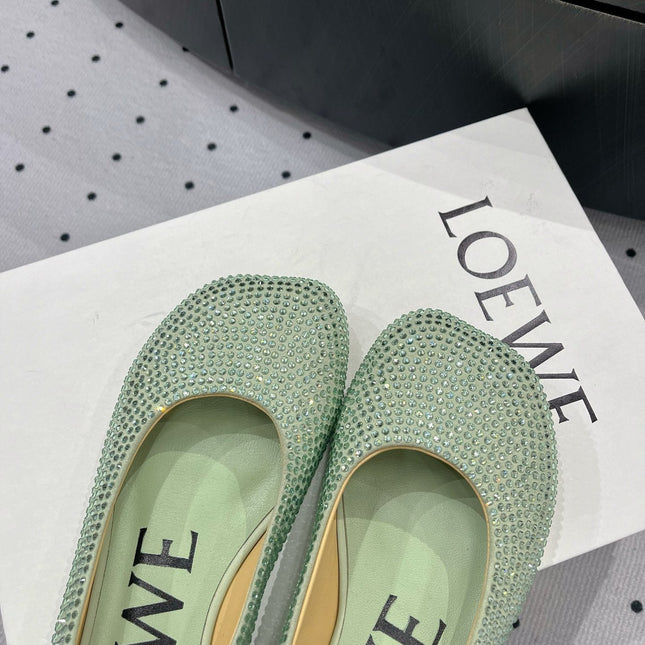 Toy ballerina in suede and allover rhinestones pastel green