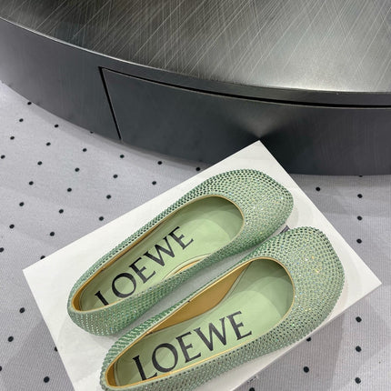 Toy ballerina in suede and allover rhinestones pastel green