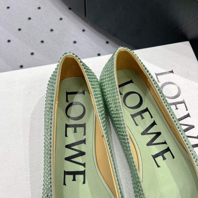 Toy ballerina in suede and allover rhinestones pastel green