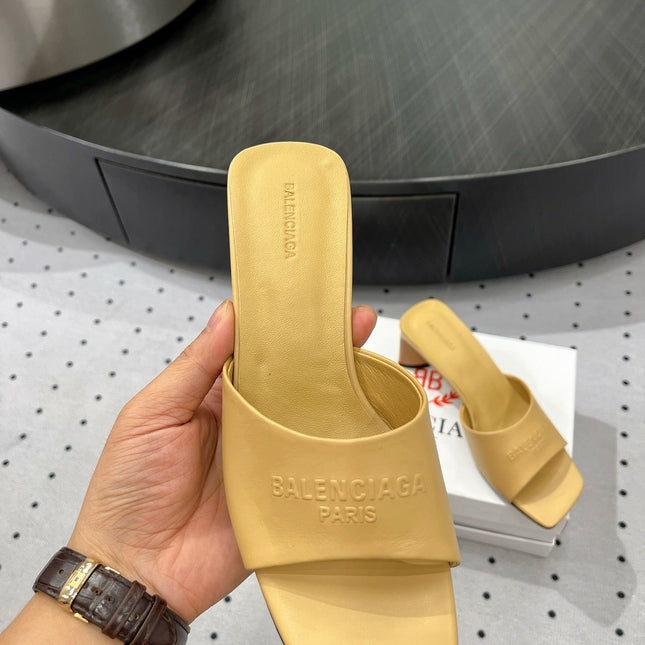 SQUARE-TOE MEDIUM HEEL MULES IN APACHE CALFSKIN LOGO EMBOSSED