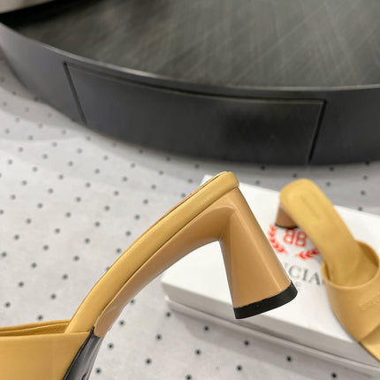 SQUARE-TOE MEDIUM HEEL MULES IN APACHE CALFSKIN LOGO EMBOSSED